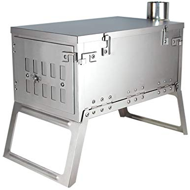 iBasingo Outdoor Folding Grill Mini Titanium Tent Stove with Chimney Pipe Heating Furnace Ultralight for Hiking Camping Backpacking A-Ti2006C