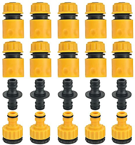 GOLRISEN 20 Piezas Conectores para Manguera de Jardín Incluye 10 Conectores Rápidos de 1/2’’ 5 Adaptador de 1/2’’ a 3/4’’ y 5 Conectores de Dos Vías Conectores de Plástico para Manguera de Riego Grifo