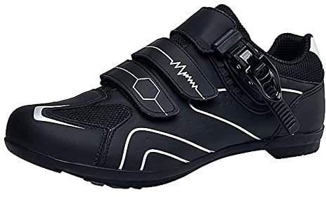 FNKDOR Gestreift Fahrradschuhe Herren Damen Rennrad MTB Atmungsaktiv Rutschfest Sneaker mit Klettverschluss und Verstellbare Schnalle Silber 39