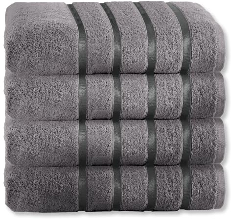 GC GAVENO CAVAILIA Fade Resistant Luxury Towels, Extra Absorbent 100% Ringspun Egyptian Cotton 500 GSM Bathroom Set, Dark Grey, 4PK Bath Towel, 554707
