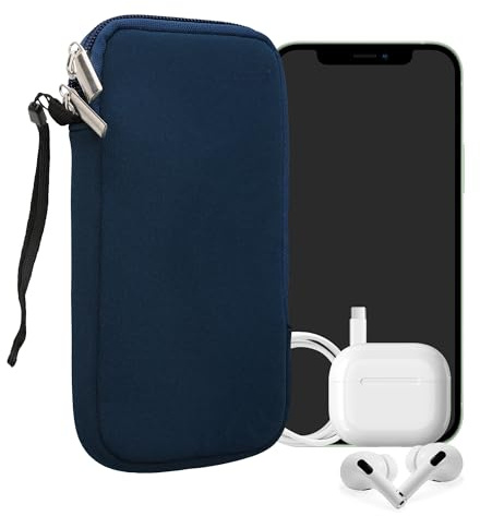 kwmobile Custodia in Neoprene con Zip per Smartphone XL - 6,7/6,8 - Astuccio Portacellulare a Sacchetto con Cerniera - Borsa in blu marino