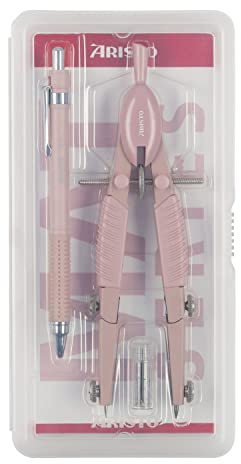 Aristo AR55802 Topline Mat Series Schnellverstellzirkel & Druckbleistift (Kreise bis 370 mm Durchmesser, Ersatzminen, Schenkel aus Zinkdruckguss) rose