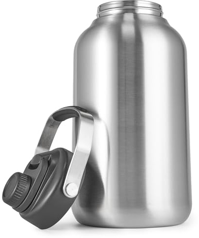 One Gallon Water Bottle, 128oz Stainless Steel Insulated Water Bottle For Hot & Cold Drinks, BPA-Free, Wide Mouth, Leak-Proof Big Water Jug With Handle For Sports, Travel, Hinking & Camping, Silver