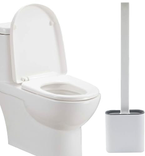 ZLONGYAN toilet brush, toilet brushes & holders with silicone bristles, floor or wall mounted toilet brush and holder set without drilling. plungers for bathroom with holder (White)