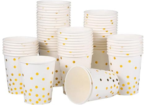 NUWIQ Lot de 60 gobelets en carton colorés, 250 ml, pour fêtes d'anniversaire, décorations de mariage, camping, blanc