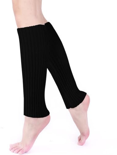 COACOM 1 Paar Damen-Fußwärmer Schwarz, Damen-Beinwärmer, Weiche Winter-Strick-Beinwärmer, Warme Und Stilvolle Winter-Strick-Warmsocken, Geeignet Für Eislaufen, Ballett Und Tanzübungen