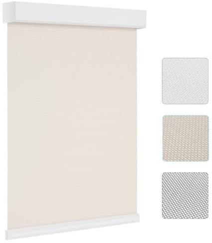 Changshade Cordless Solar Roller Shades for Windows, Customized 5% Openness Light Filtering Roll-up Shade with Valance, UV Protection & Thermal Insulation Fabric Blinds for Windows and Sunroom, Beige