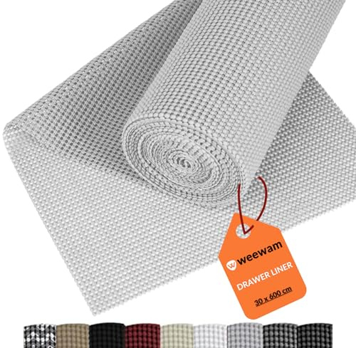 Weewam EVA kökslådmatta, 30 cm x 600 cm, rullskydd av lådor, halkfri halkfri lådmatta, kökslådskydd, hylla, garderob, campingbil - ljusgrå