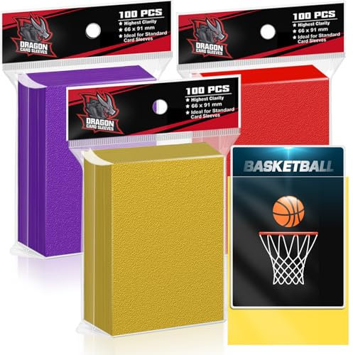 300PS Card Sleeves Toploader for Trading Cards（Red＆Yellow＆Purple,Penny Card Sleeves,Plastic Card Protector for Standard Cards Fit for Baseball,Sports Cards,MTG Cards