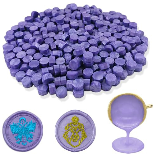 Wax Seal Beads, Ioggtser 560 PCS Octagon Sealing Wax Beads for Wax Seal Stamp, Wax Sealing Beads for Making Wax Seals for Wedding and Party Invitations (Pearl Purple)
