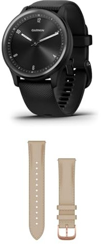 Garmin vívomove Sport, Hybrid Smartwatch with up to 5 days battery life, Black & Quick Release Band (20 mm) - Light Sand with 18K Rose Gold