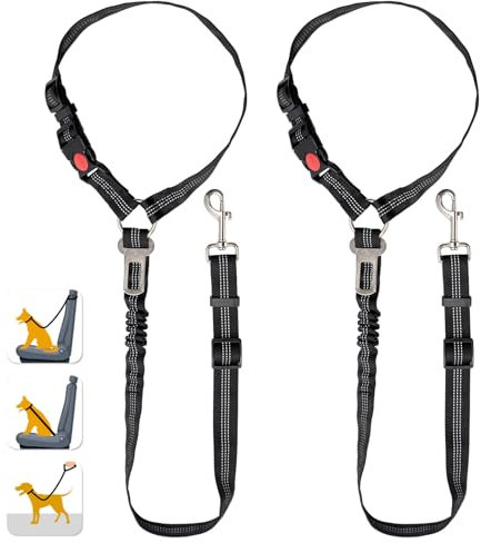 Anschnallgurt Hunde Auto Verstellbarer - 2 Stück Hundegurt fürs Auto mit Universalschnalle und elastischem, 2-in-1 Hundeanschnaller Auto für Alle Hunderassen & Autotypen