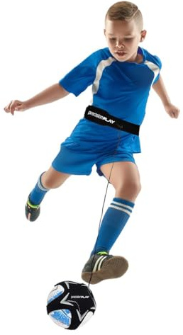 PrecisionPLAY Solo Kick Skills Trainer, Adjustable Waist Belt, Football Training Aid Free Hands Practice, Fits Ball Sizes 3 4 5