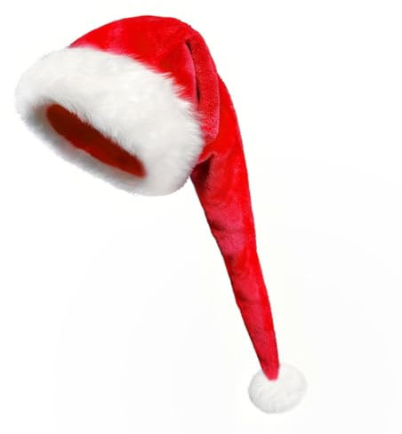 FiveMileBro Lang Weihnachtsmütze,Weihnachtsmannmütze mit dickem Plüschbesatz, Nikolausmütze Verlängerte Erwachsene, Santa Clause Mütze für Weihnachtsfeier (Rot)