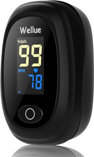Wellue Pulse Oximeter - Fingertip Blood Oxygen Monitor for Adults & Children, SPO2, PI Level, and Heart Rate Tracking, Batteries Included, Black Design