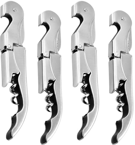 Abridor de Vino (Pack de 4) | Sacacorchos Profesional | Abrebotellas | Saca Rolhas de Acero Inoxidable | Abridor Botellas Vino Resistente (Plateado 4 unidades)