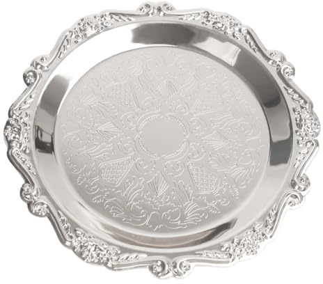 Vassoio Rotondo Vintage in Metallo, 1/2 Pezzi Vassoi Decorativo in Argento/Oro, Piatto Tecnica di Intaglio in Rilievo, per Aromaterapia, Frutta, Snack e Bevande