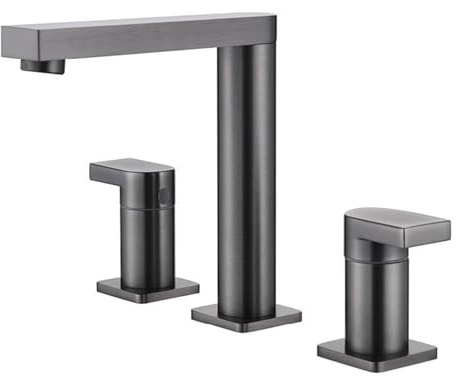 Grifo de tocador de 3 agujeros con doble mango, caliente y frío, generalizado para lavabo de baño, latón, gris