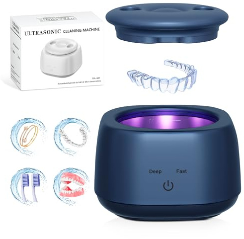 Ultrasonic Retainer Cleaner, 48kHz Retainer Cleaner Machine, 2 Modes Ultrasonic Cleaner for Dentures, Night Guards, Braces, Sports mouthguards, Toothbrush Heads, and Jewelry