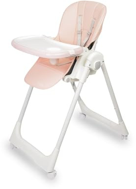 CARETERO - Megalo Trona para Bebés - Silla Infantil Ajustable con Bandeja Doble, Revestimiento de Cuero Sintético, Arnés de 5 Puntos y Ruedas - Silla Ergonómica para el Hogar - Rosa