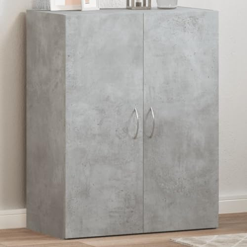 Mokuyary arkivskåp betonggrått 60 x 32 x 77,5 cm trämaterial kontorsskåp med 2 dörrar och hyllor, förvaringsskåp kontorsmöbler förvaringsskåp för vardagsrum, kontor