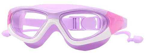 Pruojhw Goggles da nuoto per bambini, occhiali da bagno per bambini - Goggle anti-UV impermeabili senza perdite,Occhiali da nuoto a vista larga in silicone con cinturino regolabile per 8-12