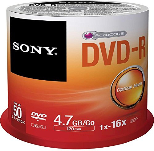 Sony - DVD-R (recordable), 16x, confezione da 50 con 120 minuti per DVD