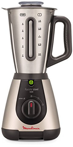 Moulinex LM320A10 Blender Mixeur Électrique Faciclic Steel Capacité 2L Smoothie Soupe Milkshake Fruits Légumes Glace Pilée 550W Bol Inox