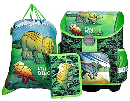 Dinosaurier Schulranzen Set Junge 1 KLASSE | Set 3 TEILIG FÜR GRUNDSCHULE | SUPER LEICHT | ERGONOMISCH und ANATOMISCH