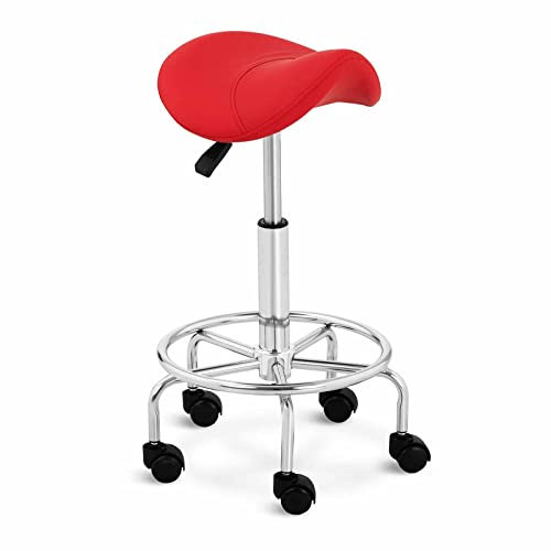Physa Frankfurt RED Sattelhocker mit Rollen höhenverstellbar Rollhocker ergonomisch Arbeitshocker (rot, bis 150 kg, Höhe 57-69 cm, Kunstleder, 360° drehbar)