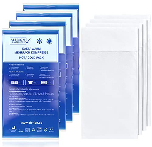 Alerion 4x Kalt Warm Kompresse 21x38 cm Set Angebot mit Vlieshülle Mehrfach Kompresse Wiederverwendbar Mikrowellen geeignet + 4 Vlieshüllen Coolpad Kühlpads