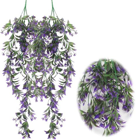 JINXIAN 2 Stück Gefälschte Ivy Künstlich Hängepflanzen Farn Künstliche Kunstpflanzen Hängend Grünpflanze Kunststoff für Hängekörbe Wand Draussen Balkon(Lila)