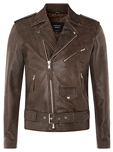 Brando läderjacka för män, Rock Motorcykeljacka, Retro Hide Biker, Vintage brun, M