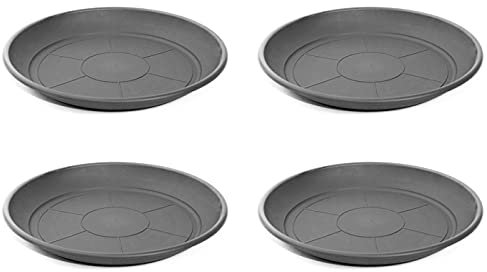 Acan Lot de 4 soucoupes rondes en plastique pour pots de fleurs, 30/40 cm, méditerranéenne, pour intérieur, extérieur, jardin, terrasse ou balcon Gris
