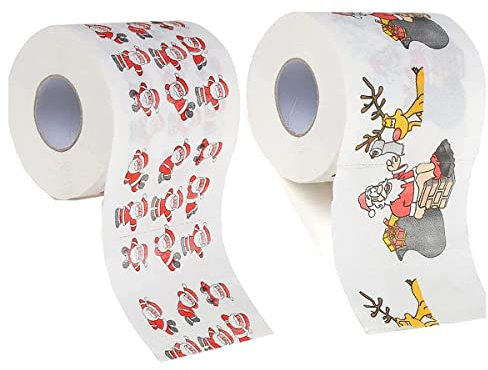 Papier Toilette Humoristique Moxamo, Motif Noël Blanc - Rouleaux de Papier Toilette Rigolo 240 Feuille, 1 Ply, 2 Rouleaux, Cadeau Drôle, Décor de Salle de Bain