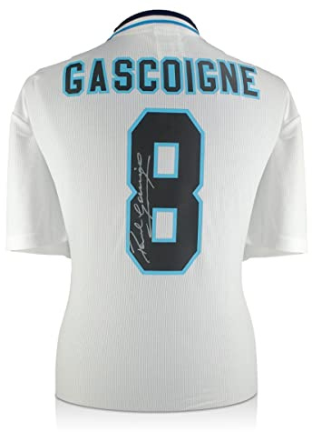 Exclusive Memorabilia Paul Gascoigne Signed England 1996 Football Shirt White