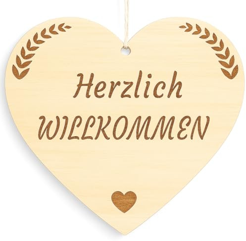 Familie Herz Herzlich WILLKOMMEN Schild Dekoschild Herzschild Holzherz Holzschild 10 x 10cm Geschenk für die Familie Spruch Geschenk Holz Geschenk Ein Geschenk für die Familie