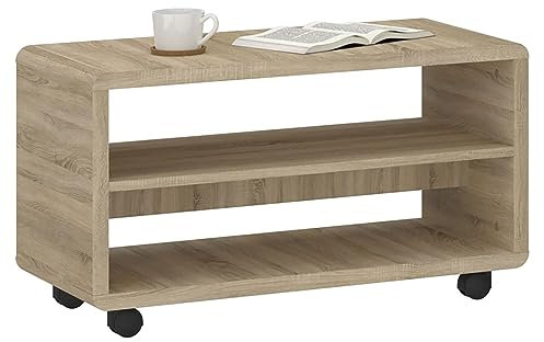 IDIMEX Meuble TV sur roulettes ISABA avec 2 niches de Rangement, Meuble télé en mélaminé chêne Sonoma
