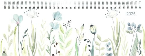 Zettler - Tisch-Querkalender Style 2025 Wildblumen, 29,7x10,5cm, Bürokalender mit 118 Seiten, 1 Woche auf 2 Seiten, Monatsübersicht, Notizbereich, Mondphasen, Ringbindung und deutsches Kalendarium