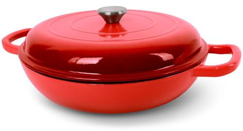 UFEH Enameled Cast Iron Dutch Oven, 3.8 Quart Dutch Oven Pot with Lid, Non Stick Cast Iron Pot, Round Oven Safe up to 500°F, Use for Marinate, Cook, Bake and Serve – Gradient Red