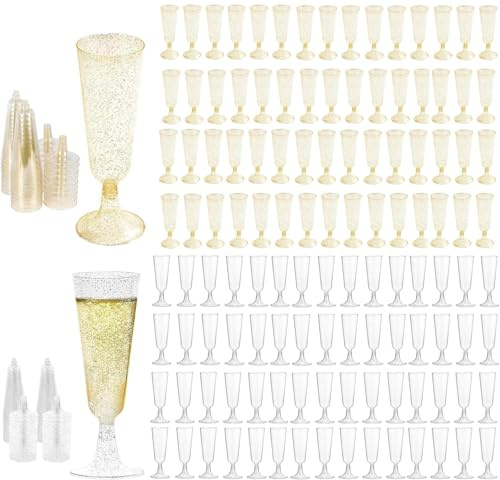 JMIATRY Lot de 100 Flute Champagne Plastique 160 ml, Coupe Champagne Plastique, Flûtes à Champagne en Plastique Réutilisables pour Fêtes De Douche D'anniversaire Mariage Jardin
