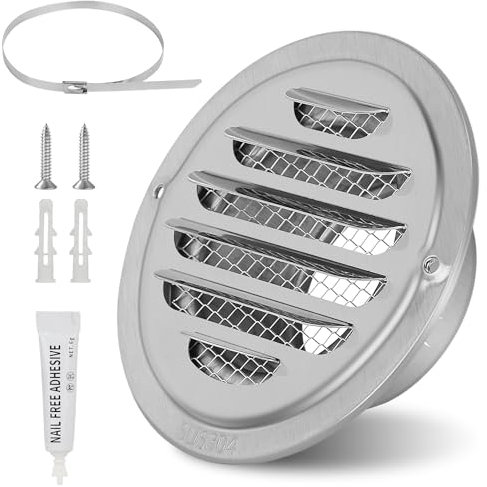 EFUTURETIME Griglie Ventilazione 80mm Tonda in Acciaio Inox con Rete Metallica, Bocchetta Aerazione per Cucina, Bagno e Esterno