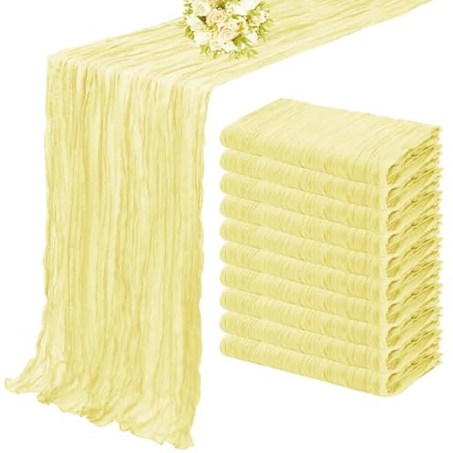 OZLCUA Runner da tavola in Garza 10PCS Semi-Sheer Gauze Wedding Table Runner Dark Beige Cheesecloth Table Dining Party Christmas Banquets Arches Cake Decor Lavabile Tablerunner(Yellow,10PCS 90X400cm)