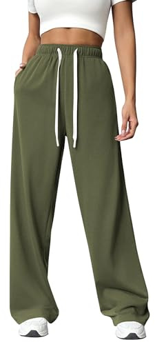 PINSPARK Joggingbyxor, dam, sportbyxor, långa, säckiga träningsbyxor, hög midja, fritidsbyxor, lösa sweatpants med elastisk midja, vida raka ben, yoga, gym, byxor, löparbyxor
