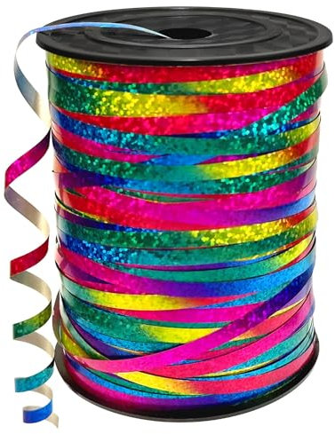 XIKAYA 450m Glitzer-Regenbogen Band (5mm) – Flexibles Geschenkband für Ballonverschlüsse, Weihnachten, Hochzeiten & Geschenke