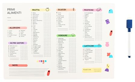 Tableau magnétique pour réfrigérateur, guide Introduzione Alimenti BLW, Primi Alimenti per Neonati avec catégorie : fruits, légumes, protéines, laticini