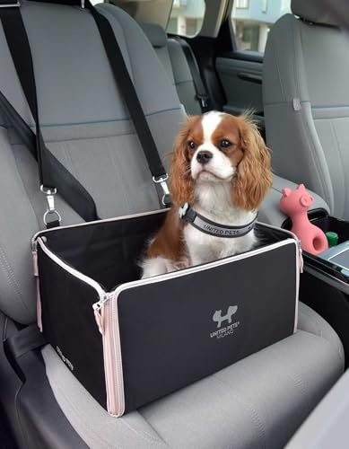 UNITED PETS Car Box - Trasportino auto per cani, fodera interna lavabile, 100% R-Pet, Nero Rosa, pieghevole, compatibile con tutte le auto, trasportino da viaggio