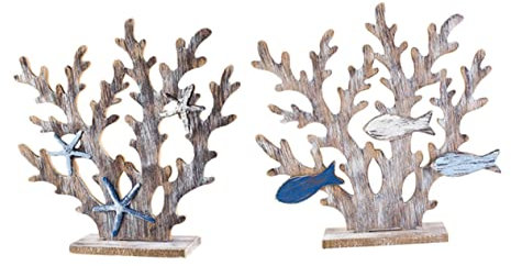 SOLUSTRE 2 Stück Korallenbaumschmuck Küsten Dekorationen Wohnkultur Strand-korallen-statuen- Groß Nautische Koralle Korallenfigur Statue Korallenskulptur Hölzern