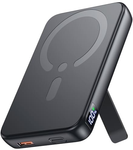 Powerbank für Magsafe, 12000mAh Magnetische Power Bank, PD 22.5W USB-A Ausgabe, Kabelloses Tragbares Ladegerät mit Typ-C-Eingang und -Ausgang, LED-Anzeige für iPhone 16/15/14/13/12/Pro/Pro Max Serie