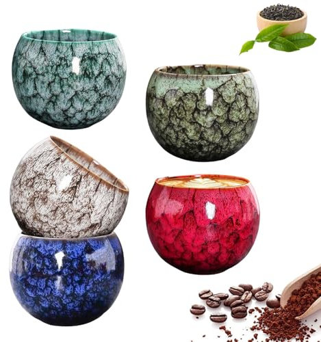 Juego de Tazas de Café Espresso, 5 Piezas 160ml Pequeña Taza de Té, Taza Café Pequeña Cerámica, Tazas de Capuchino, Café Espresso y Moca, Regalos para Mujeres Hombres
